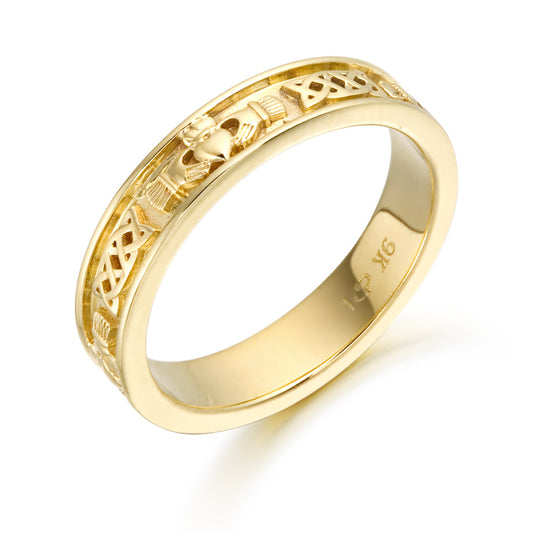 9ct Yellow Gold Claddagh & Celtic Design Band