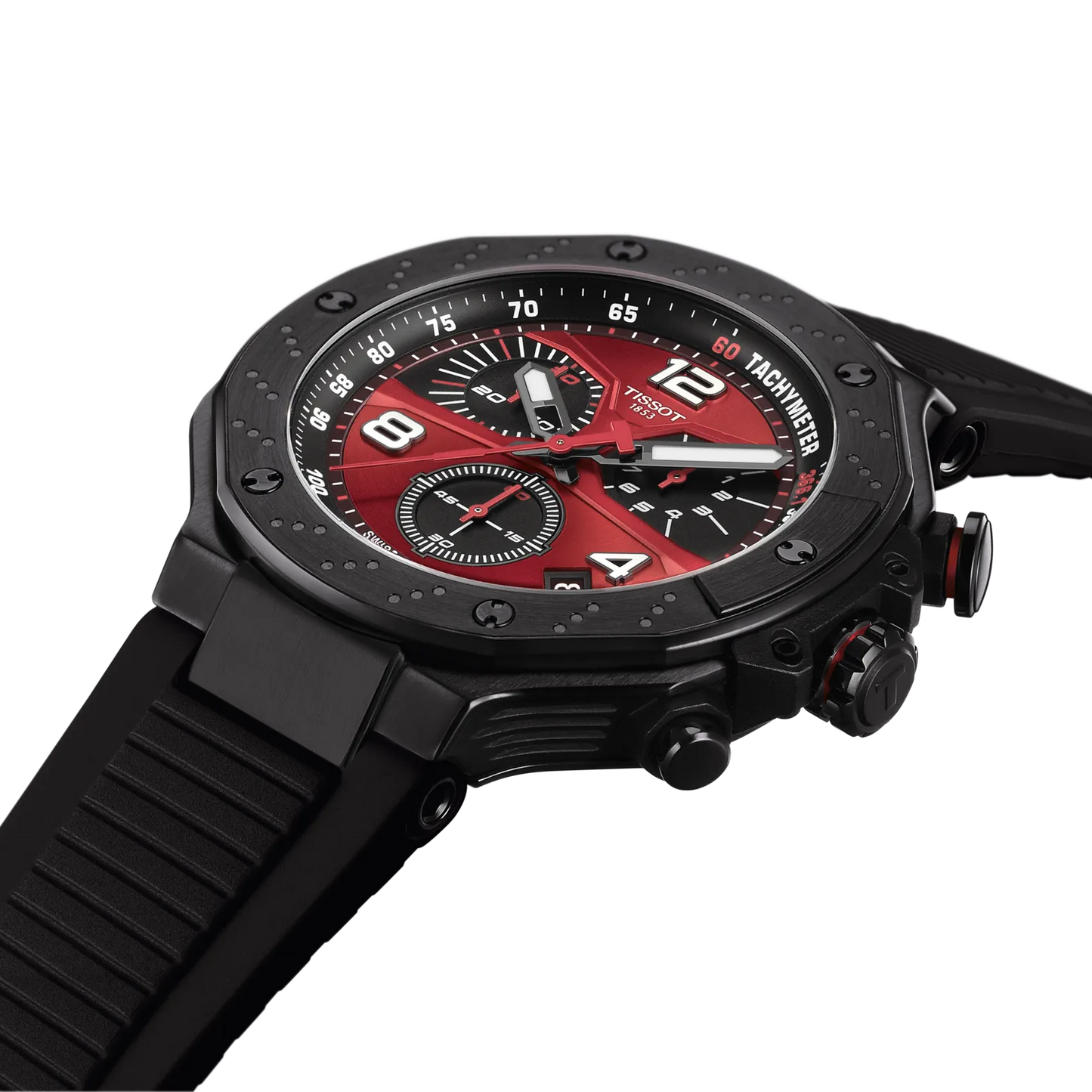 Tissot 45mm Limited Edition, T-Race MotoGP 2026, Red Dial & Date Window, Black Techymeter Chronograph, Gents Bracelet Watch