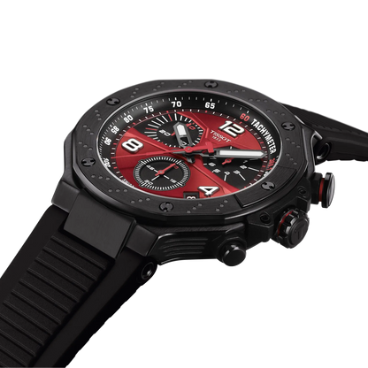 Tissot 45mm Limited Edition, T-Race MotoGP 2026, Red Dial & Date Window, Black Techymeter Chronograph, Gents Bracelet Watch