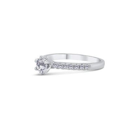 Platinum Brilliant Round & Shoulder Set Diamond Ring, 0.60ct