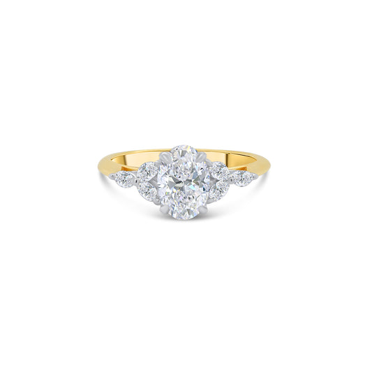 18ct Yellow Gold Oval Solitaire & Marquise Shoulders, 1.01ct