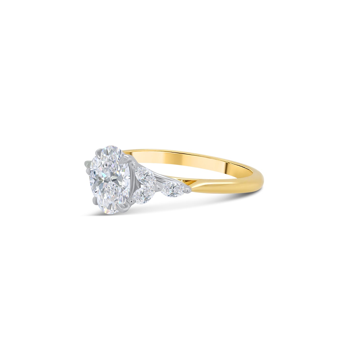 18ct Yellow Gold Oval Solitaire & Marquise Shoulders, 1.01ct