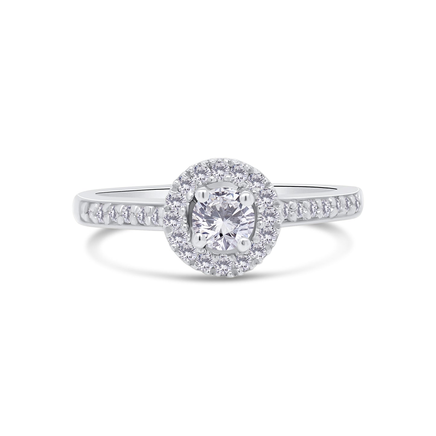 Platinum Brilliant Round & Halo, Shoulder Set Diamond Ring 0.39ct