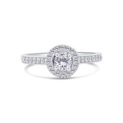 Platinum Brilliant Round & Halo, Shoulder Set Diamond Ring 0.39ct