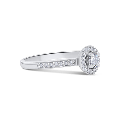 Platinum Brilliant Round & Halo, Shoulder Set Diamond Ring 0.39ct