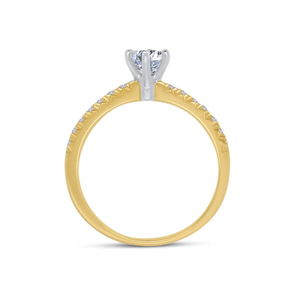 18ct Yellow Gold Round Brilliant Solitaire, Six Claw Shoulder Set Diamond Ring, 0.63ct