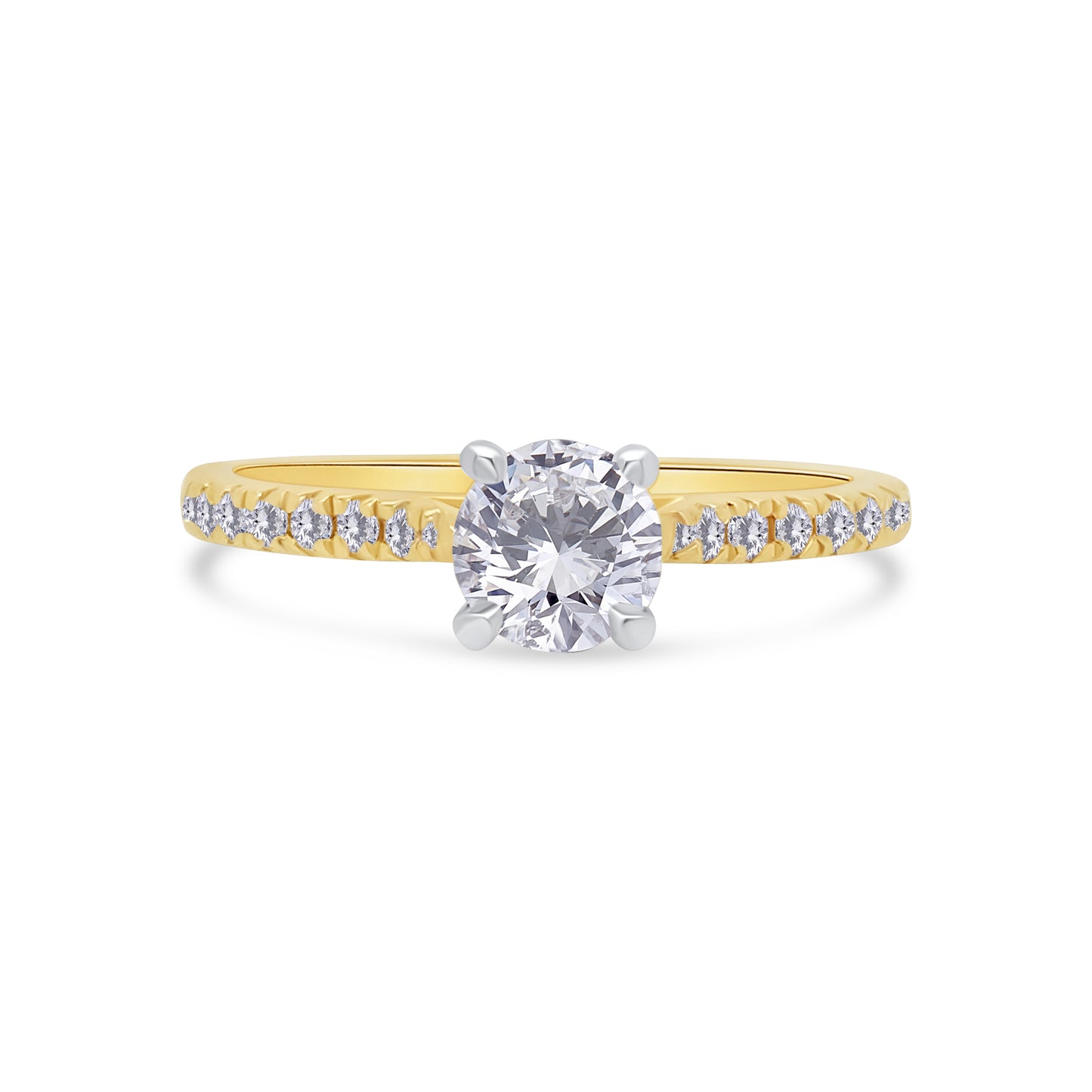 18ct Yellow Gold Round Brilliant & Shoulder Set Diamond Ring, 0.77ct