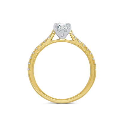 18ct Yellow Gold Round Brilliant & Shoulder Set Diamond Ring, 0.77ct