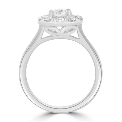 Platinum Brilliant Round & Diamond Halo Diamond Ring, 0.87ct