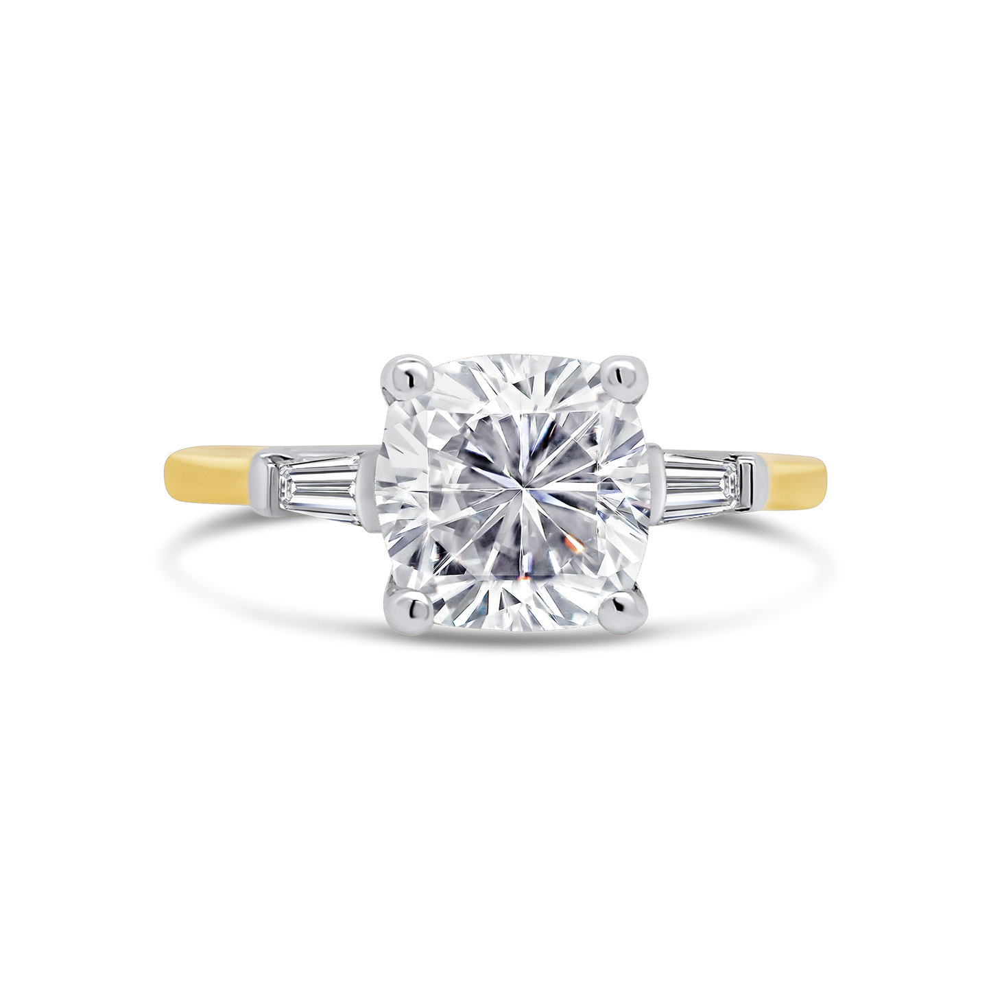 18ct Yellow Gold Cushion & Tapered Baguette Diamond Ring, 2.15ct