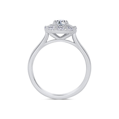 Platinum Brilliant Round & Diamond Halo Diamond Ring, 0.94ct