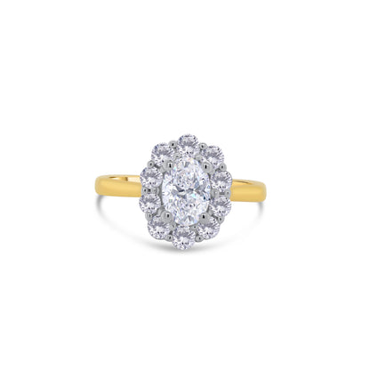 18ct Yellow Gold Oval & Halo Diamond Ring, 1.20ct