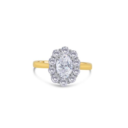 18ct Yellow Gold Oval & Halo Diamond Ring, 1.20ct