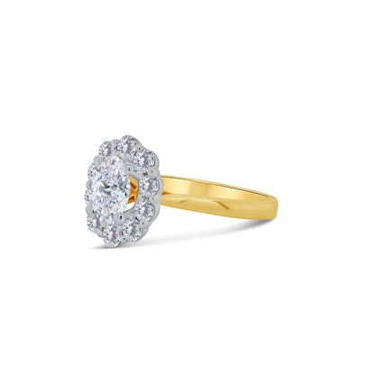 18ct Yellow Gold Oval & Halo Diamond Ring, 1.20ct