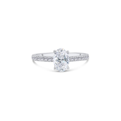 Platinum Oval & Diamond Set Band Ring, 0.88ct