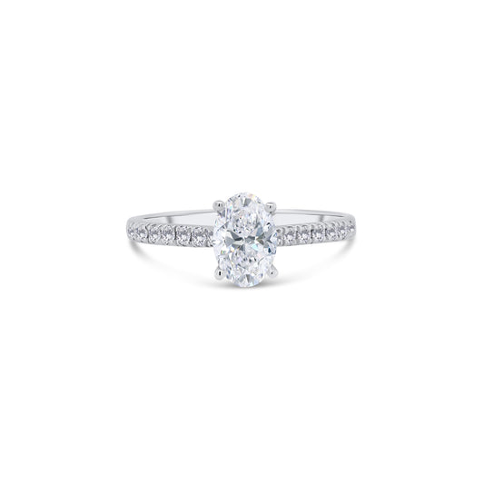 Platinum Oval & Diamond Set Band Ring, 0.88ct