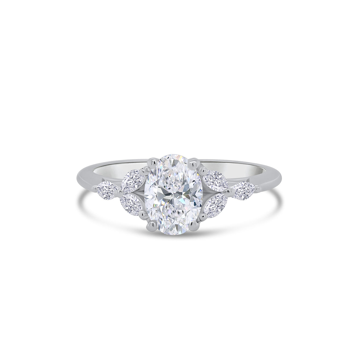 Platinum Oval Solitaire & Marquise Shoulders Diamond Ring, 0.92ct