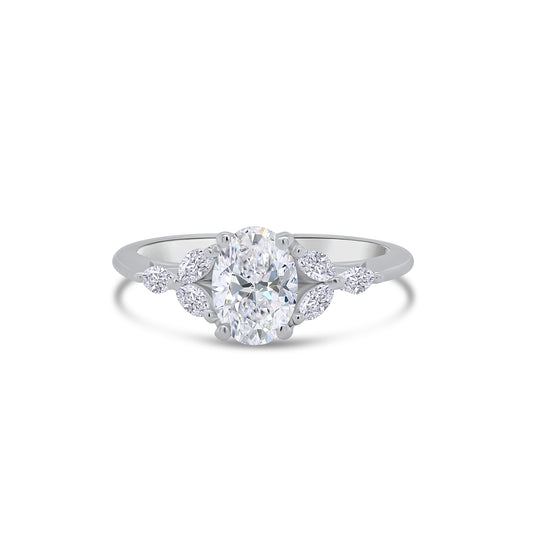 Platinum Oval Solitaire & Marquise Shoulders Diamond Ring, 0.92ct