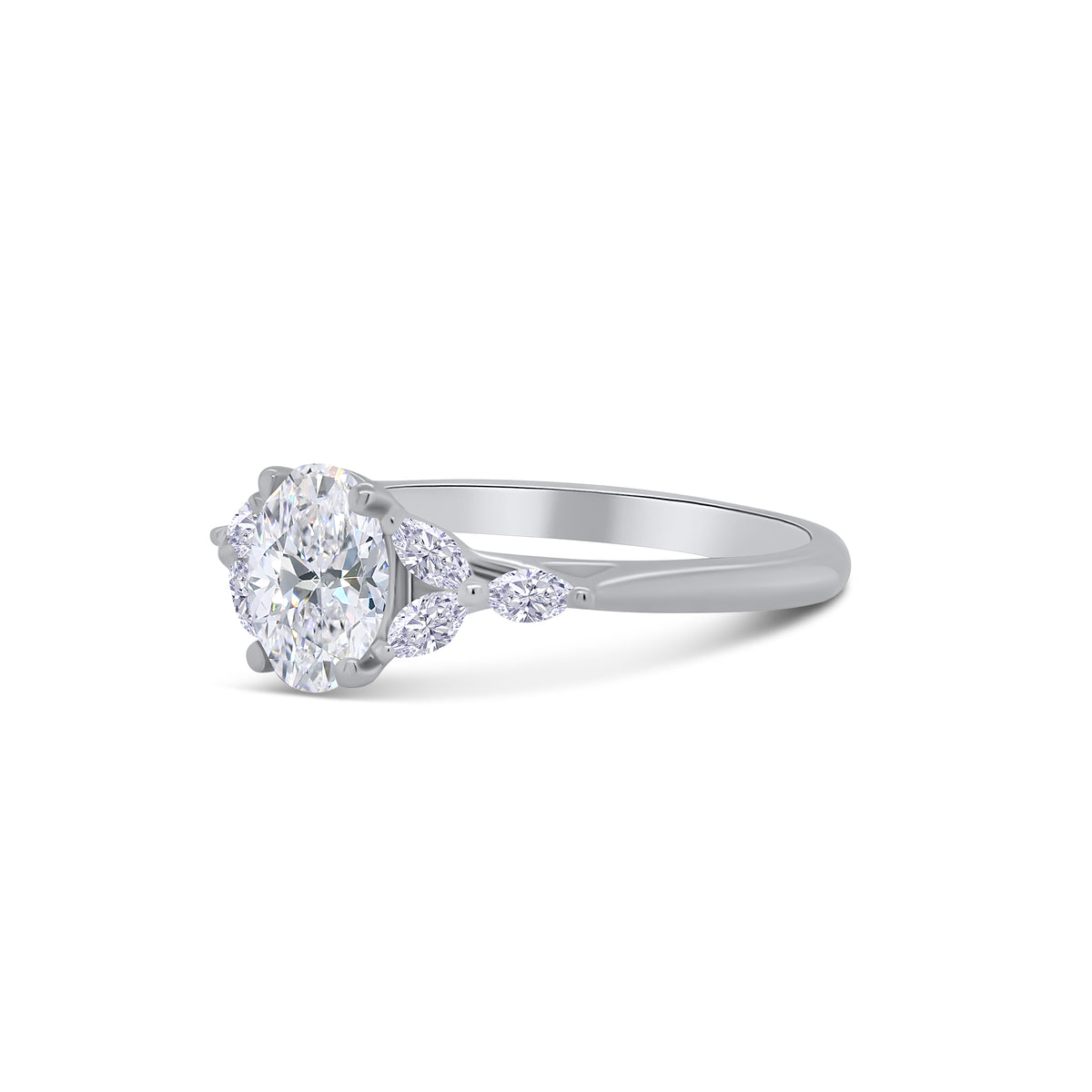 Platinum Oval Solitaire & Marquise Shoulders Diamond Ring, 0.92ct