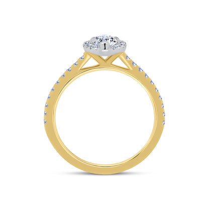 18ct Yellow Gold Marquise, Halo & Shoulder Set Diamond Ring, 0.85ct