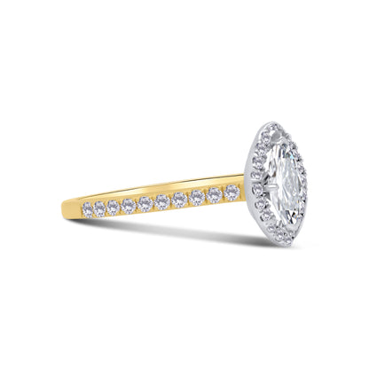 18ct Yellow Gold Marquise, Halo & Shoulder Set Diamond Ring, 0.85ct