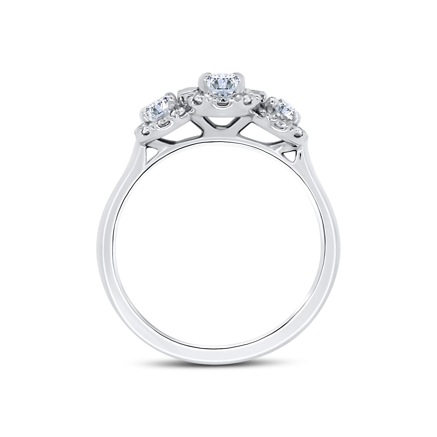 Platinum Oval & Halo Three Stone Diamond Ring 0.86ct