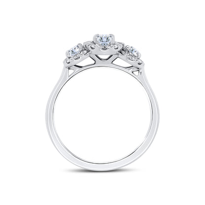 Platinum Oval & Halo Three Stone Diamond Ring 0.86ct