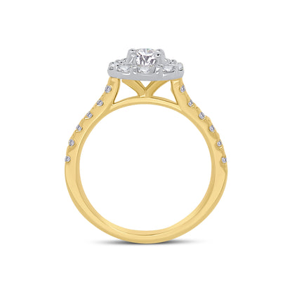 18ct Yellow Gold Oval & Halo, Shoulder Set Diamond Ring 1.25ct