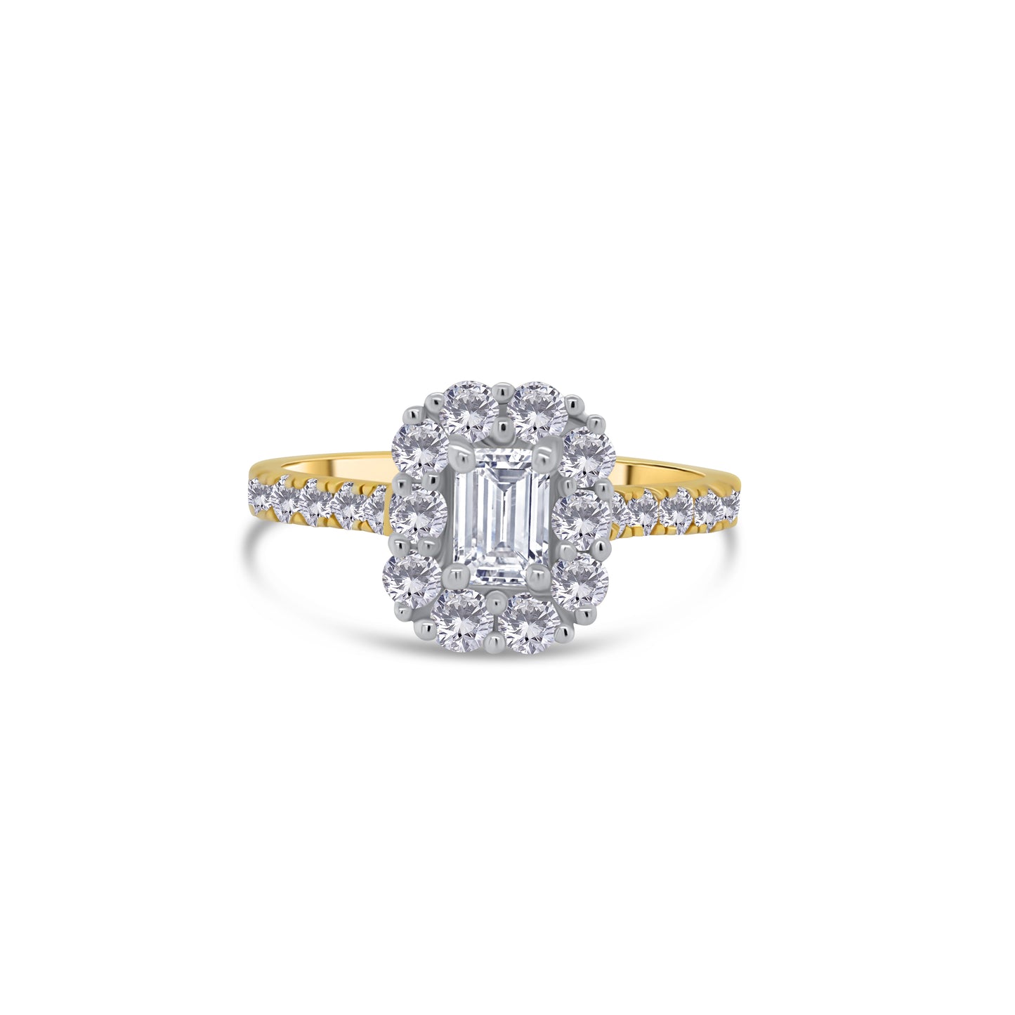 18ct Yellow Gold Emerald & Halo Diamond Ring, 1.11ct
