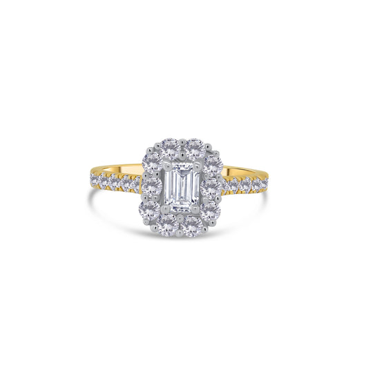 18ct Yellow Gold Emerald & Halo Diamond Ring, 1.11ct