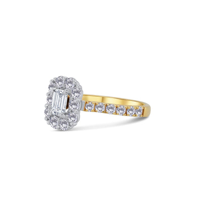 18ct Yellow Gold Emerald & Halo Diamond Ring, 1.11ct