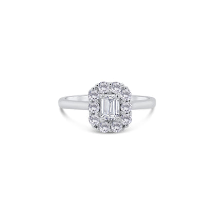 Platinum Emerald & Halo Diamond Ring, 0.61ct