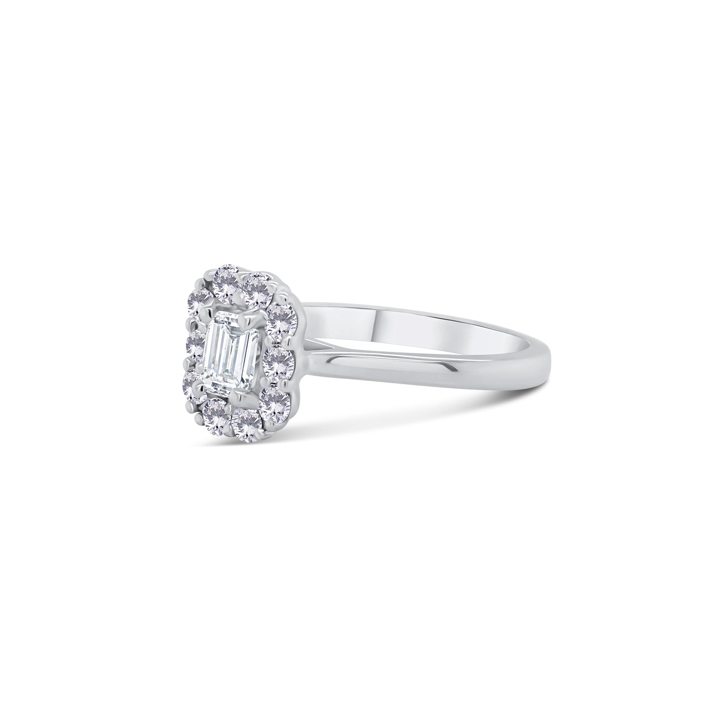 Platinum Emerald & Halo Diamond Ring, 0.61ct