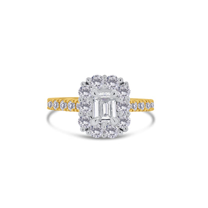 18ct Yellow Gold Emerald & Halo Diamond Ring, 1.30ct