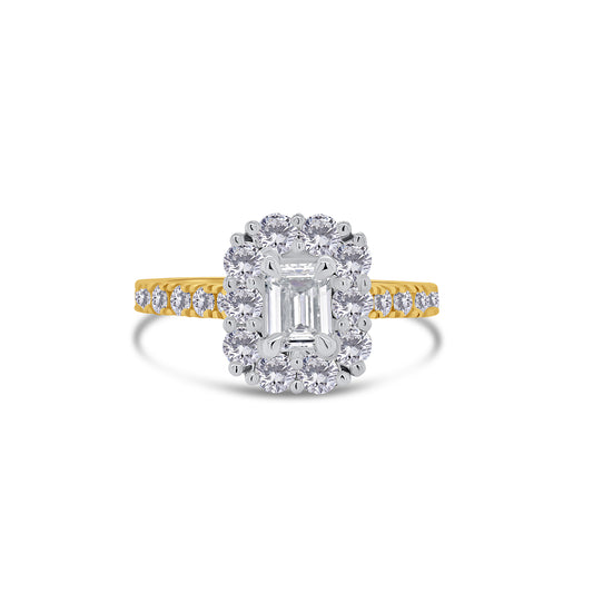 18ct Yellow Gold Emerald & Halo Diamond Ring, 1.30ct
