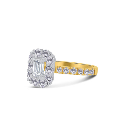 18ct Yellow Gold Emerald & Halo Diamond Ring, 1.30ct