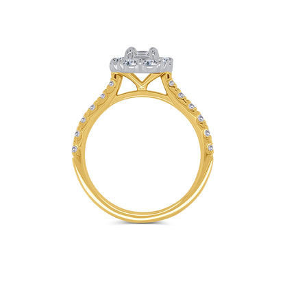 18ct Yellow Gold Emerald & Halo Diamond Ring, 1.30ct