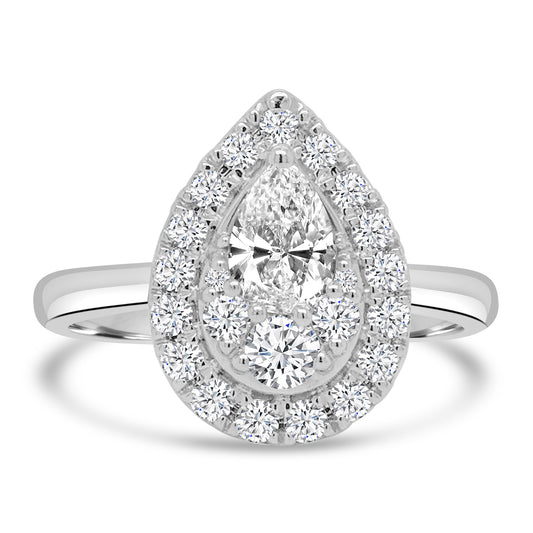 Platinum Pear & Halo Illusion Diamond Ring, 0.75ct