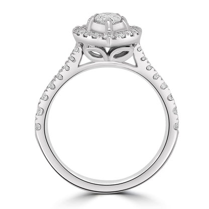 Platinum Pear, Halo & Shoulder Set Illusion Diamond Ring, 0.70ct