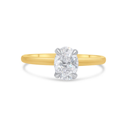 18ct Yellow Gold Solitaire Oval & Hidden Halo Diamond Ring, 0.74ct