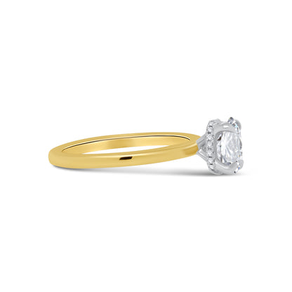 18ct Yellow Gold Solitaire Oval & Hidden Halo Diamond Ring, 0.74ct