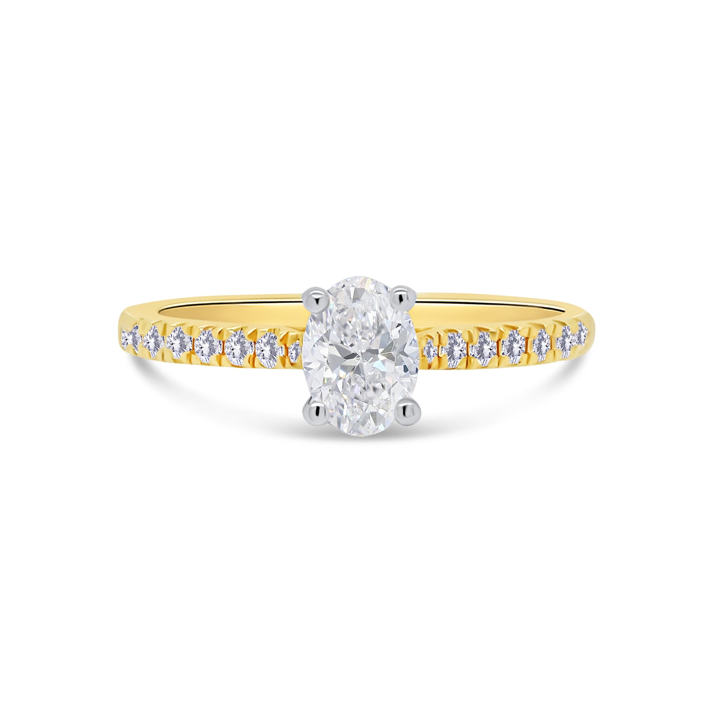 18ct Yellow Gold Oval Solitaire & Shoulder Set Diamond Band, 0.60ct