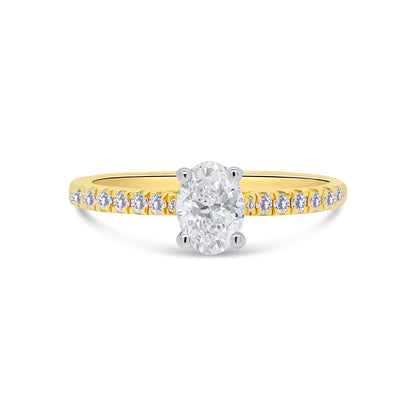 18ct Yellow Gold Oval Solitaire & Shoulder Set Diamond Band, 0.60ct