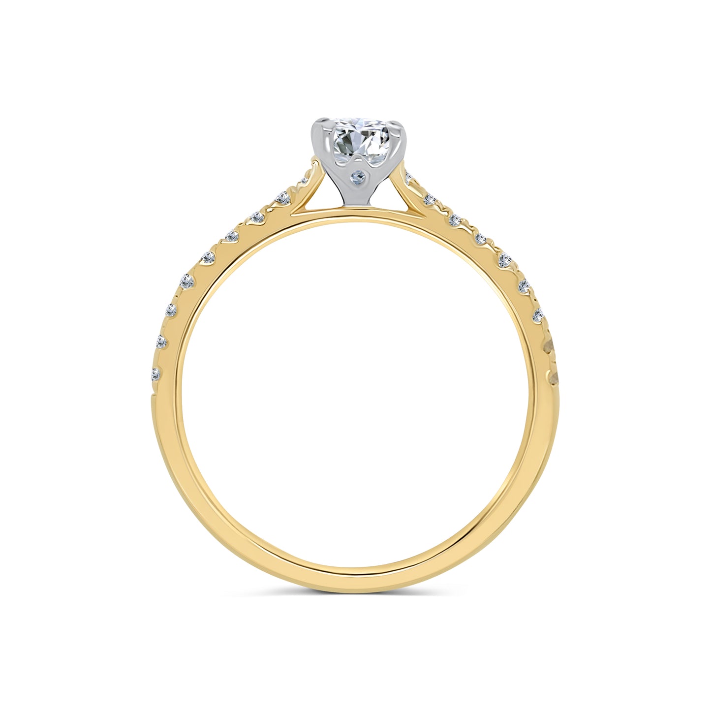 18ct Yellow Gold Oval Solitaire & Shoulder Set Diamond Band, 0.60ct