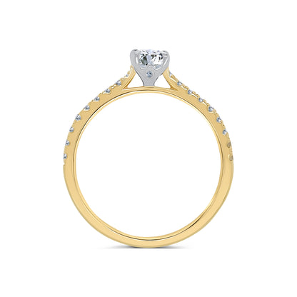 18ct Yellow Gold Oval Solitaire & Shoulder Set Diamond Band, 0.60ct