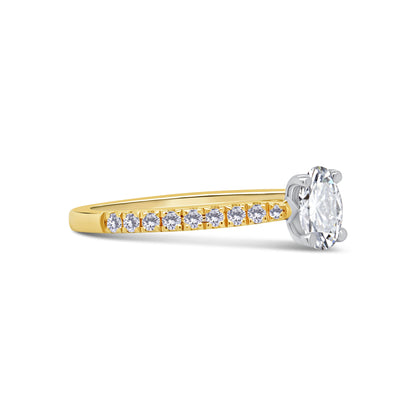 18ct Yellow Gold Oval Solitaire & Shoulder Set Diamond Band, 0.60ct