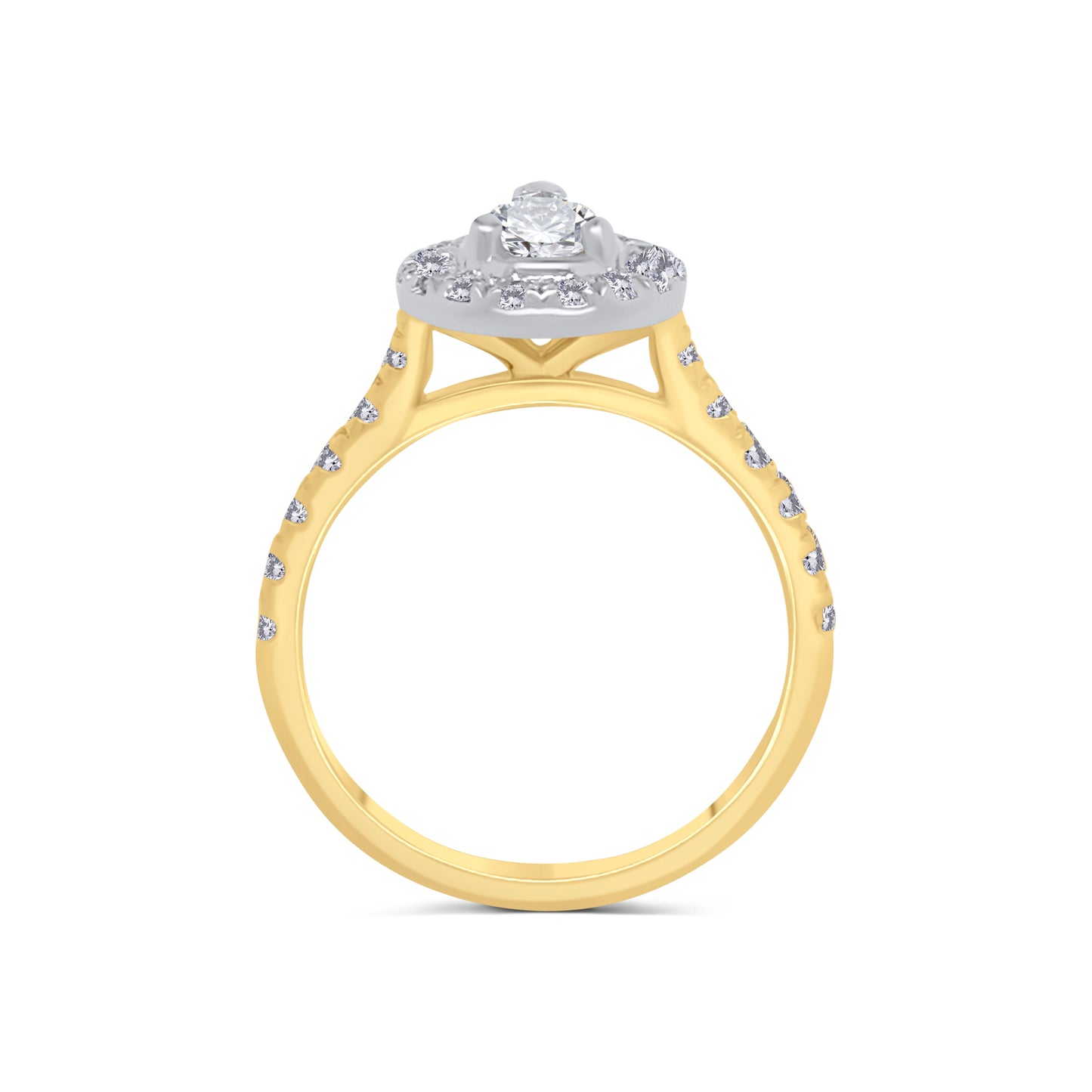 18ct Yellow Gold Pear & Halo, Shoulder Set Diamond Ring, 0.80ct