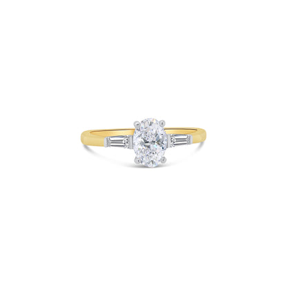 18ct Yellow Gold Oval Solitaire & Shoulder Tapers, 0.88ct