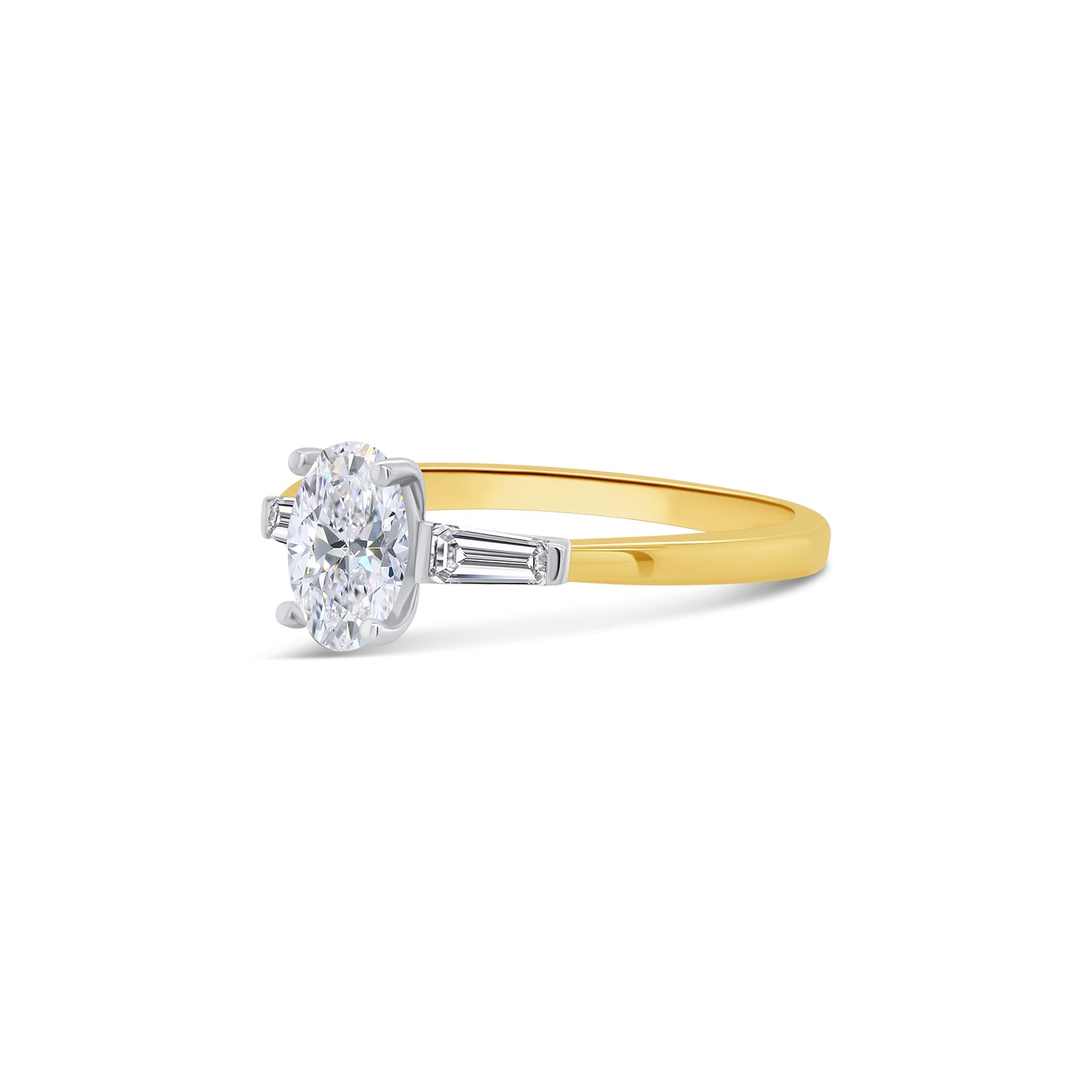 18ct Yellow Gold Oval Solitaire & Shoulder Tapers, 0.88ct