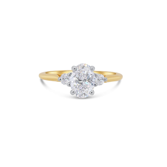18ct Yellow Gold Oval & Brilliant Round Three Stone Diamond Ring, 1.03ct